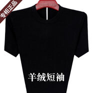 鄂爾多斯市產(chǎn)秋冬短袖羊絨衫男士中年圓領(lǐng)薄款爸爸半袖針織T.恤衫 羊絨短袖-黑色 180/92A 建議150-165斤