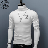 單曲循環(huán)港風(fēng)潮牌男士半高領(lǐng)長袖毛衣秋冬季新款加厚針織衫修身簡約上衣 白色 S【100斤左右穿】