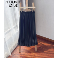 拓澀（TUOSE）雪紡半身裙夏季新款a字裙中長(cháng)款百褶裙純色風(fēng)琴褶半身裙 黑色 M 裙長(cháng)75C