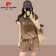 皮爾卡丹歐洲站套裝女2025春夏季寬松短袖POLO衫女短褲休閑運動時尚套裝潮 咖色 【上衣+短褲】 L (95-110斤)