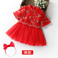 瑞央女童周歲抓周禮服女寶寶一周歲抓周衣服漢服連衣裙復古中國風 公主裙1不加絨 73cm