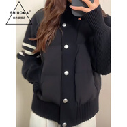 SHIROMA羽絨服女短款針織拼接小個(gè)子外套秋冬季新款輕薄白鴨絨潮 經(jīng)典黑 M 110-130斤