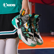 喬丹（QIAODAN）喬丹籃球鞋男童2025減震皮面旋轉紐扣鞋運動(dòng)鞋兒童中大童學(xué)生球鞋 黑色/馬爾斯綠 36碼