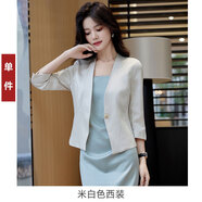 邁詩蒙夏天超薄小西服女白色緞面西裝外套女夏季七分袖薄款氣質(zhì)無領(lǐng) 白色西裝 2XL