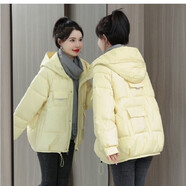 純信棉服女2025冬季韓版寬松百搭連帽女士棉衣顯瘦棉襖保暖面包服外套 口袋黃色 L 建議110-125斤
