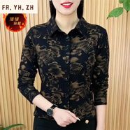 FR.YH.ZH秋梓琳嚴(yán)選服飾秋冬款時(shí)尚洋氣翻領(lǐng)加絨女裝襯衫百搭印花保暖上衣 咖色 2XL