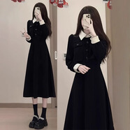 小香風(fēng)早秋裝搭配一整套裝大衣內搭黑色連衣裙子2025新款女秋冬季 黑色連衣裙 S 建議80-100斤