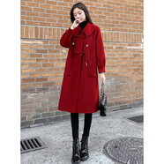 蘇洛琳（SULUOLIN）紅色雙面絨高檔毛呢大衣女士裝2025年春秋冬季新款中長小個子外套 紅色 均碼 85-155斤