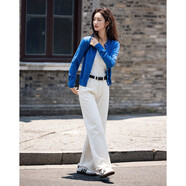 德瑪納【靛藍顯白針織開(kāi)衫】春秋時(shí)髦純色圓領(lǐng)正肩袖松弛感針外套