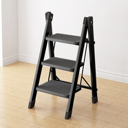 L&S 梯子家用人字梯子折疊梯凳多功能登高梯爬梯TZ27 加厚黑色三步梯