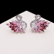 BOMP施家華洛世奇鋯彩色可愛(ài)天鵝耳釘女粉色漸變微鑲鋯石耳環(huán)銀針耳環(huán) 粉色 漸變