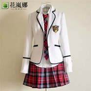 花嵐娜英倫風(fēng)春秋學(xué)生校服套裝日本水手jk制服裙韓版高中男女學(xué)生演出服 女款白外套紅裙+長(zhǎng)原版徽章 2XL 170厘米