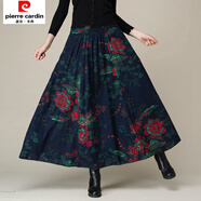 皮爾卡丹2025春秋新款棉麻半身長裙復(fù)古民族風(fēng)女高腰中長款亞麻大擺舞裙子 國色牡丹 棉麻長裙 2XL