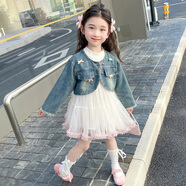 BUTONGCHENXI女寶寶秋裝長袖套裙2024新款網(wǎng)紅女童牛仔連衣裙小兒童洋氣公主裙 圖片色 100cm