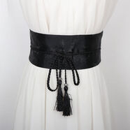 谷艦沐漢服綁帶腰封女士中國古風(fēng)紅色梅花刺繡束腰流蘇寬腰帶連衣裙裝飾 黑色