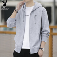 花花公子（PLAYBOY）開衫衛(wèi)衣男春秋季新款潮流連帽寬松上衣韓版休閑百搭男士外套男裝 Q-ZHONDHH123灰色 XL