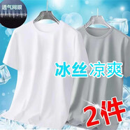 汐嘻【19.9兩件】冰絲短袖T恤男純色打底大碼寬松半袖上衣圓領(lǐng)情侶 白色+淺灰【兩件裝】 XL-建議110-140斤左右