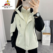 稻草人2023新款秋冬季爬山?jīng)_鋒上衣男女三合一可拆卸小個(gè)子登山服防風(fēng)防 女 象牙白 絨內(nèi)膽 可拆卸 M 女版偏小，只能穿到90斤以下