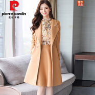 皮爾卡丹（pierre cardin）毛呢連衣裙女2025年秋冬季新款韓版氣質(zhì)中長(cháng)款加厚裙子套裝兩件裝 8A9駝色(三件裝) M (90-103斤左右)