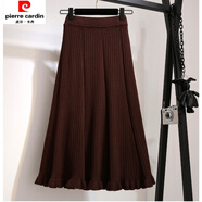皮爾卡丹大碼針織半身裙女秋冬 2025新款韓版中長(cháng)款高腰木耳邊a字魚(yú)尾裙子 咖色 M 【建議100-115斤】