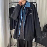 FELALWEN牛仔拼接假兩件外套原創(chuàng  )秋冬美式時(shí)尚歐美高街工裝夾克男女潮牌 黑色 XL