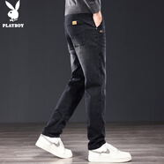 花花公子（PLAYBOY）牛仔褲男潮流春夏季休閑褲子男士寬松商務(wù)直筒百搭長褲 黑色 32