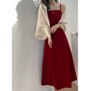 雷黛茜秋季新款《紅楓葉》柔美優(yōu)雅修身收腰顯瘦絲絨吊帶裙連衣裙女 濃郁紅 裙 XXS 建議10-20--斤