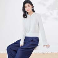 金菊女士連帽羊毛衫長(cháng)袖秋冬季系帶麻花通勤時(shí)尚女式針織衫 白色 XL 