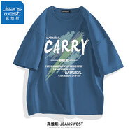 真維斯（JEANSWEST）短袖t恤夏季汗衫純棉體恤衫男女同款青少年學(xué)生大碼上衣情侶T恤衫 牛仔藍（藍綠風(fēng)） M
