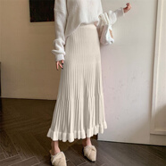 妙奕嘉春季半身裙女新款長裙a字裙白色通勤洋氣款大擺中長款垂感2025年 米白色針織高腰半身裙 均碼 【建議130斤內(nèi)】
