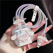 森拓思 適用iPhone16pro/17air充電線(xiàn)保護套可愛(ài)防咬斷蘋(píng)果12/13/14/15充電器20W快充頭手機數據線(xiàn)防折斷 小手托腮藍蝴蝶結大耳狗透明套+數據線(xiàn)保護