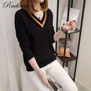 Radinka2025春秋新款針織衫女士套頭短款韓版寬松長(cháng)袖簿款毛衣JPN 黑色 XL