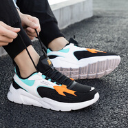 鴻星爾克男鞋運動(dòng)鞋新款冬季紅星男士休閑皮面旅游鞋防水防滑跑步鞋男 0272正黑/潛水藍 43