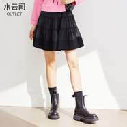 水云間黑色短裙荷葉邊拼接獨特設計半身裙女2025新款a字高腰傘裙 黑色 M