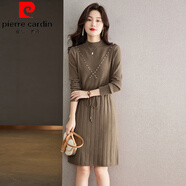 皮爾卡丹（pierre cardin）羊毛連衣裙中長款毛衣女秋冬2024新款針織羊毛衫小香風(fēng)裙子 咖色 2XL