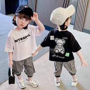 優(yōu)美童女童套裝夏裝女寶寶衣服兒童夏季運動幼童中小童夏款T恤褲子兩件 白色 90碼建議身高80-90（1-2歲）