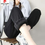 皮爾卡丹加絨加厚運動褲子女秋冬裝2025新款寬松顯瘦休閑棉褲羊羔絨衛(wèi)褲潮 黑色【加絨加厚】 M 95-110斤