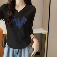 歐洛黛長袖t恤女v領(lǐng)2025春裝女新款修身顯瘦正肩t恤女不規(guī)則內(nèi)搭上衣女 SC愛心（黑色）長袖V XL