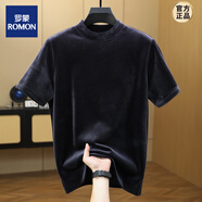 羅蒙（ROMON）品質(zhì)金絲絨短袖T恤半高領(lǐng)打底衫男內搭秋冬新款男士半袖打底衫 8820深灰 M 170 《125斤-140斤》