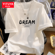 衣圖雅【100%純棉】白色短袖t恤女寬松韓版夏季新款落肩袖上衣打底衫 白色（DREAM 字母款） S建議105斤內