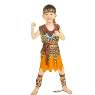 席佰兒童野人演出服瘋狂原始人印第安幼兒非洲鼓服大王叫我來(lái)巡山服裝 兒童圓領(lǐng)豹紋(男女通用) (不包括 100cm