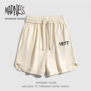MADNESS HOUSE潮牌短袖t恤男女款夏季寬松休閑1977打底衫五分袖高街簡(jiǎn)約上衣 8210-1977-奶白色（短褲）  S(建議100-120斤）