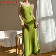 LOVER RUCCI重磅醋酸桑蠶絲吊帶連衣裙女法式氣質(zhì)高級感打底緞面料長裙 牛油果綠色 S