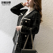莎妮朵羅大碼小香風(fēng)上衣女微胖女裝遮肚子小香風(fēng)外套15589 黑色 3XL建議140-160斤穿著