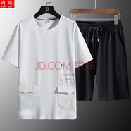 閃爆大號短袖8XL男士夏季韓版短袖T恤潮流寬松特大碼男裝上衣服潮牌百搭半袖體恤港風(fēng)ins 套裝白色 M建議90-110斤