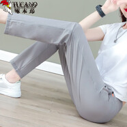 啄木鳥(niǎo)休閑褲女褲子春秋季女運動(dòng)褲女冰絲2025新款夏裝寬松速干長(cháng)褲 灰色(平口)冰絲面料 L 【建議100-115斤左右】