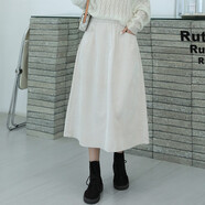 特尚萊菲 燈芯絨半身裙女純色大擺中長(cháng)款秋冬新品松緊高腰顯瘦a字裙 BHF2141 白色 S（松緊腰 95-105斤）