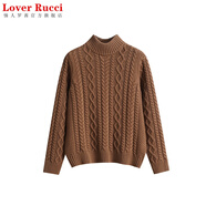 LOVER RUCCI100%純棉半高領(lǐng)毛衣女粗針秋冬復(fù)古麻花全棉線加厚內(nèi)搭針織打底衫 卡其色 【美拉德色系】 S碼【90-110斤】