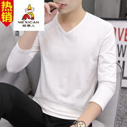稻草人（MEXICAN）奧戴爾棉男士polo長(zhǎng)袖t恤衫純棉春秋季簡(jiǎn)約商務(wù)翻領(lǐng)t純色體恤青年 S1001 白色 M95-115斤