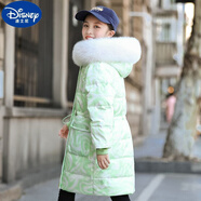 迪士尼兒童服女童中長(cháng)款中大童2024新款女孩洋氣冬裝加厚白鴨絨童裝 水綠色 150cm